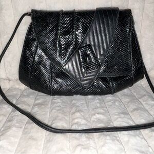 Vintage Finesse, La Model Black Crossbody Bag with Textured Leather